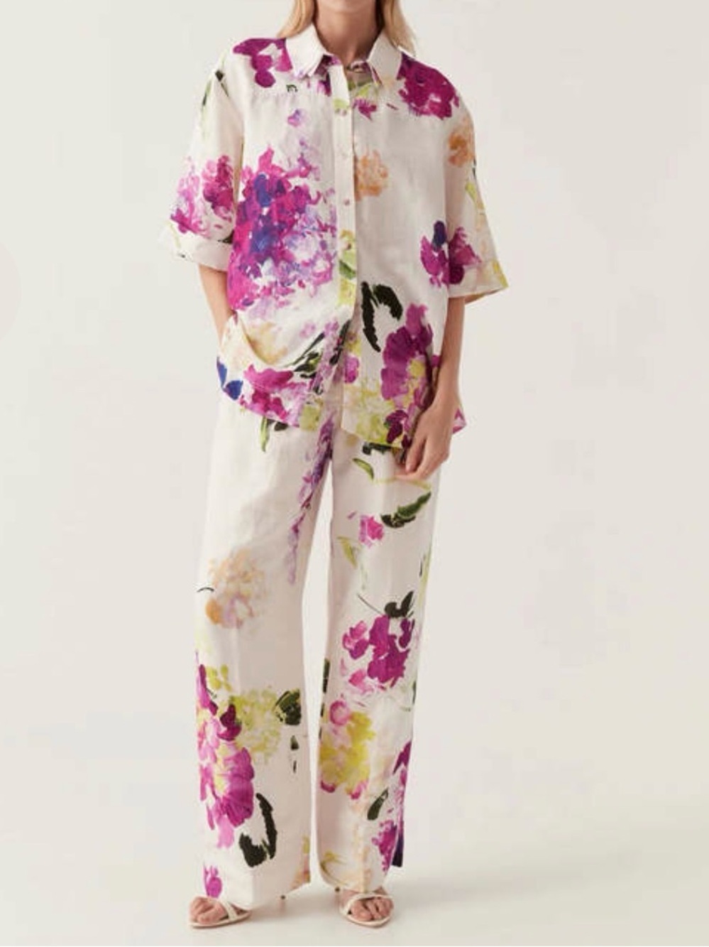 Aje Portray Relaxed Pants Wild Hydrangea Floral Print Women’s 12 Linen Cotton